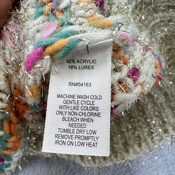 March New York Sweater Womens Large Multi Gold‎ Metallic Basketweave Knit Party - Picture 4 of 9